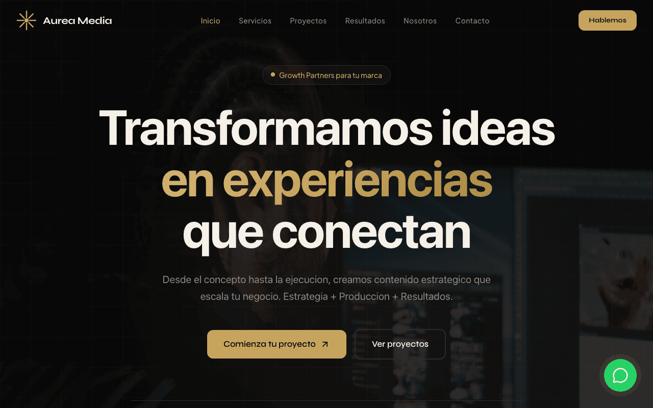 Aureamedia — Website für eine Kreativagentur mit Motion-Animationen und Security-Hardening.