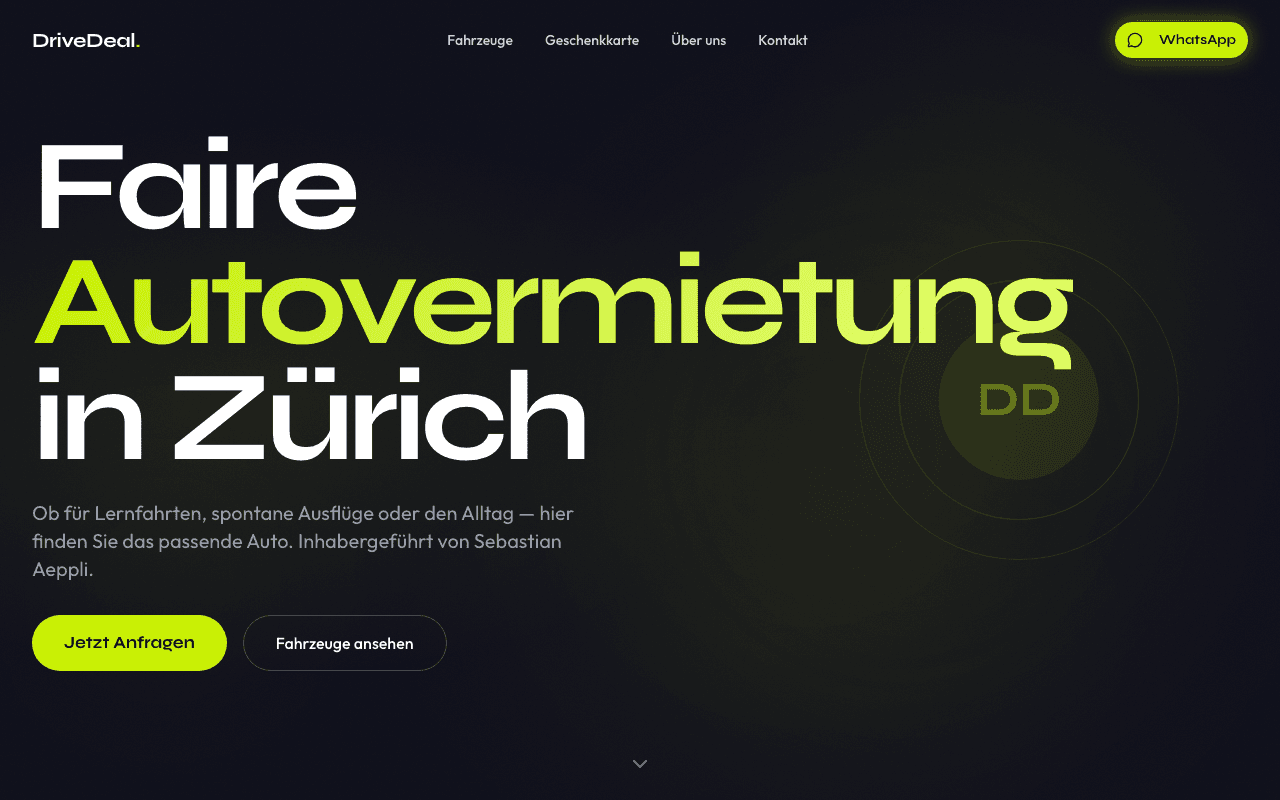 DriveDeal — Car-Dealership-Plattform mit Accessibility-Optimierungen und mobiler Navigation.